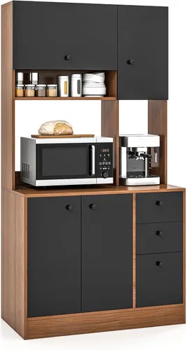 Giantex Despensa de cocina, buffet con 3 armarios de almacenamiento, armario grande de piso de 71 pulgadas con 3 cajones profundos, encimera ancha,