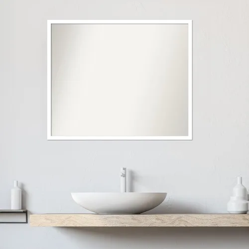 Miniatura 898 de Amanti Art Espejo de baño blanco para sobre el fregadero, 32 x 45 pulgadas, espejo de tocador rectangular blanco esbelto, marco de madera moderno