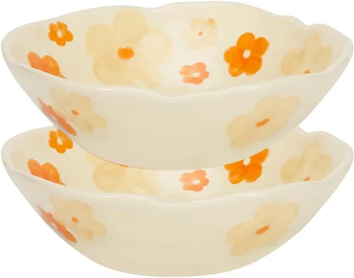 Miniatura 14 de Koythin - Cuencos para ensalada, lindos cuencos de cerámica con flores azules, cuenco de servir amarillo crema para pasta, cereal, fruta, sopa