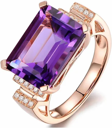 Miniatura 2 de Anillo rectangular de plata de ley 925 para mujer, con piedras preciosas moradas, oro rosa de 18 quilates, amatista natural, anillo de diamantes