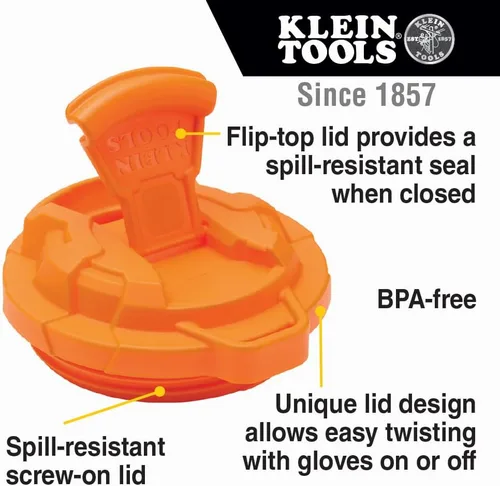 Miniatura 3 de Klein Tools 55580 - Vaso de acero inoxidable con tapa abatible, taza de vacío de doble pared de 20 oz para comerciantes, con funda antideslizante