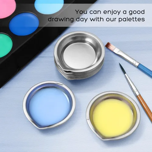 Miniatura 6 de Cabilock 12 paletas de mezcla de pintura de acero inoxidable con boca, bandeja redonda pequeña para acuarela para uso doméstico y en tienda