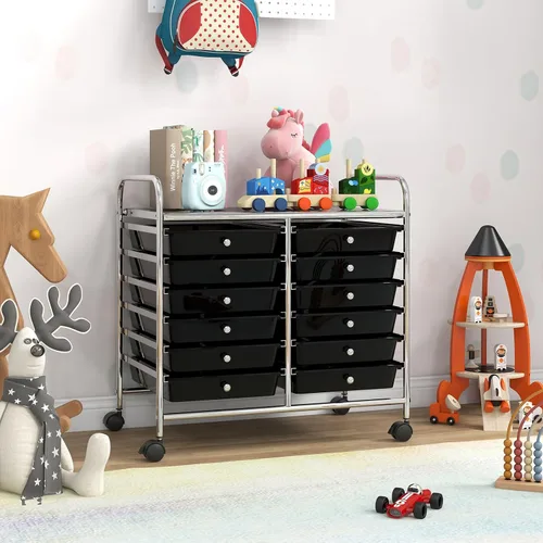 Miniatura 9 de GOFLAME Carro de Almacenamiento con Ruedas de 12 Cajones, Carro Organizador Multifuncional para Arte y Manualidades, Carro de Almacenamiento