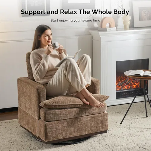 Miniatura 8 de VINGLI Silla giratoria de 360° con cojines de asiento de doble capa, sillón giratorio moderno, silla de club cuadrada tapizada para sala de estar