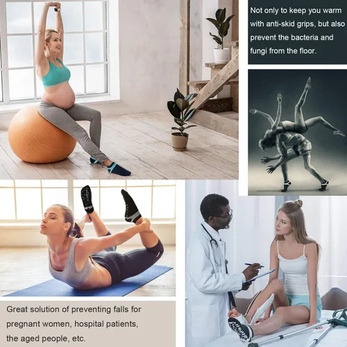 Miniatura 24 de Muezna Calcetines de yoga antideslizantes para mujer, antideslizantes, para pilates, barras, calcetines de hospital con agarres, talla 5-10
