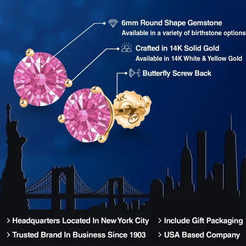 Miniatura 177 de Gem Stone King Aretes de Martini de oro amarillo de 14 quilates Aretes de tuerca de 3 puntas para mujeres y hombres Redondos de 0.236 pulgadas