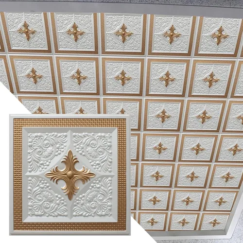 Miniatura 7 de Dundee Deco Panel de techo decorativo 3D de PVC con diseño floral rústico dorado antiguo, 2 pies x 2 pies (23.6 in x 23.6 in), 4 pies cuadrados cada