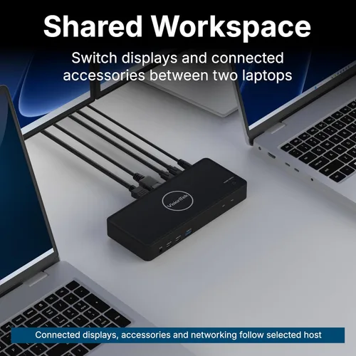 Miniatura 4 de VisionTek Estación de acoplamiento KVM VT2900 para 2 laptops, USB-C Dual Monitor Dock con HDMI y DisplayPort, entrega de energía de 100 W