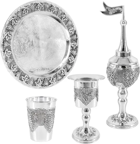 Miniatura 2 de The Dreidel Company Havdalah - Juego de copa de vino, con portavelas e incienso para especias, chapado en plata (paquete de 2)