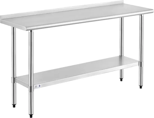 Miniatura 40 de Mesa de acero inoxidable para preparación y trabajo con protector contra salpicaduras, 24x72 pulgadas