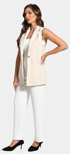 Miniatura 5 de Foucome Chaleco largo sin mangas para mujer, con solapa, traje de oficina, informal, chaqueta de gabardina