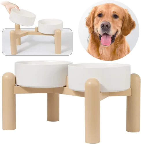 Miniatura 9 de Juego de cuencos elevados de cerámica para perros, platos dobles resistentes con soporte antideslizante, cuencos elevados para alimentos y agua