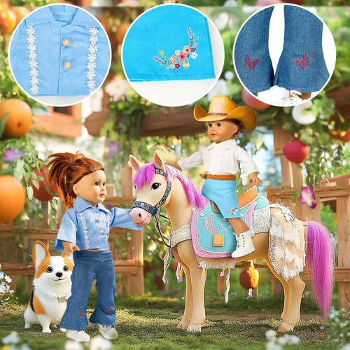 Miniatura 2 de WONDOLL Ropa de muñeca americana de 18 pulgadas, 8 juegos de ropa y accesorios para muñecas de 18 pulgadas, juguetes de vestir para niñas y niños
