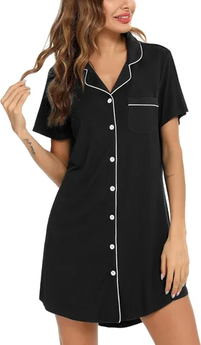 Miniatura 167 de Samring Camisón de pijama para mujer, manga corta/larga, con botones, camisón para dormir, camisón para novio, talla XXL