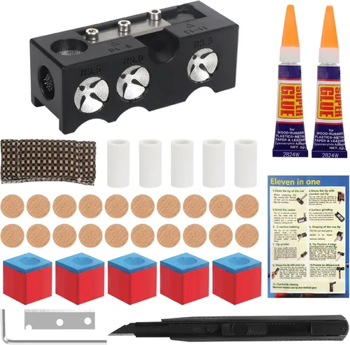 Miniatura 9 de Vefungyan Kit de reemplazo de puntas de taco de billar: Herramienta de reparación de puntas de taco de billar 11 en 1 con 20 puntas de taco
