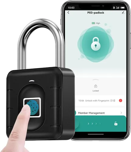 AICase - Candado de huellas dactilares, Bluetooth con huella digital, soporta carga USB, IP67, impermeable, antirrobo, cerradura sin llave, adecuada