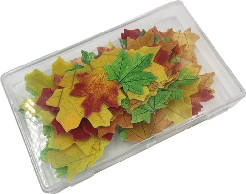 Juego de 75 hojas de otoño comestibles para tartas de hojas doradas, decoración de cupcakes para fiesta de Acción de Gracias (mezcla de colores)