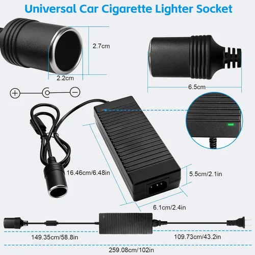 Miniatura 3 de Herfair Convertidor de CA a CC 2A 24W Adaptador de enchufe para encendedor de cigarrillos de automóvil, cable de alimentación de 110-240V a 12V