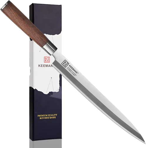 KEEMAKE Sashimi - Cuchillo japonés para sushi de 10.5 pulgadas, cuchillo Yanagiba japonés VG10 de acero inoxidable, hoja biselada única, mango de