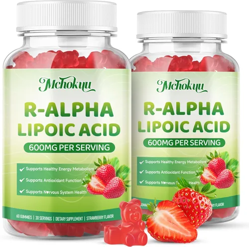 Gomitas de ácido alfa lipoico R, ácido R-alfa lipoico estabilizado, suplemento ALA para apoyo antioxidante y metabolismo, veganas, sin OMG, sin