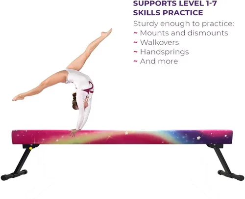Miniatura 3 de Viga de equilibrio ultrasimple ajustable y plegable de 6 pies, equipo de gimnasia de suela sintética de piso alto y bajo, sin necesidad de Asterismo