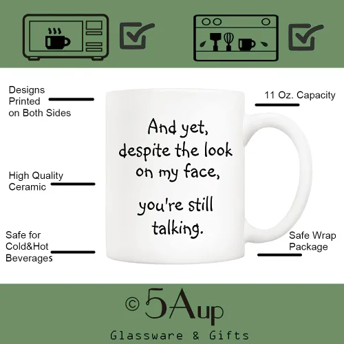 Miniatura 3 de 5Aup Regalos de Navidad, taza de café con cita divertida para amigos, compañeros de trabajo, y sin embargo, a pesar de la mirada en mi cara, tazas