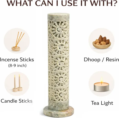 Miniatura 7 de Carry Me - Soporte para varillas de incienso de mármol Quemador de velas, soporte para velas de té, tallado floral hecho a mano, 3 x 3 x 10.5