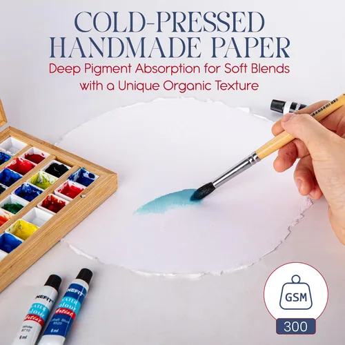 Miniatura 3 de Wanderings Papel Grueso Hecho a Mano en Forma de Círculo para Acuarela con Borde Envejecido - 300GSM - Papel Premium Blanco Prensado en Frío