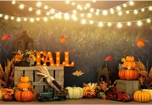 Miniatura 7 de Telón de fondo de bosque de otoño de 5 x 3 pies para fotografía, calabazas de otoño, hojas de arce, fondo para decoración de fiesta de cosecha