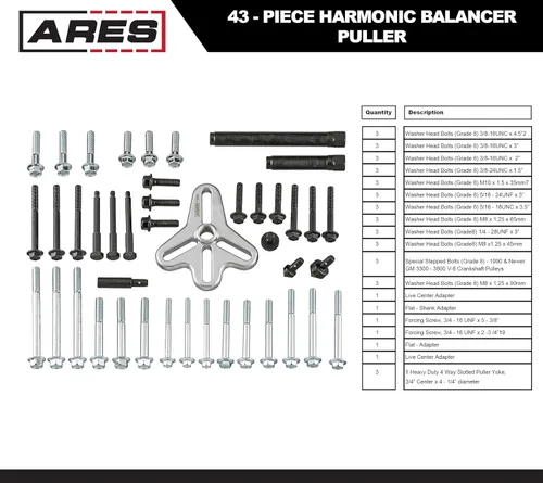 Miniatura 3 de ARES 71000-Juego de extractores de equilibrador armónico de 43 piezas, uso con equilibradores armónicos, volantes, poleas de cigüeñal y engranajes