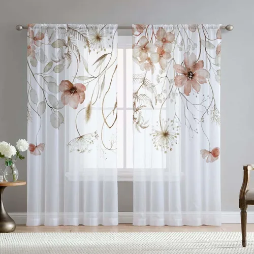 Miniatura 21 de Cortinas de hojas de eucalipto verdes para sala de estar de 63 pulgadas de largo, juego de 2 paneles elegantes de flores silvestres con estampado