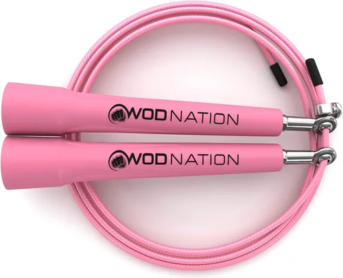 Miniatura 5 de WOD Nation Cuerda de saltar de velocidad ajustable para hombres, mujeres y niños - Cuerda de saltar de fitness ultrarrápida perfecta para boxeo, Rosa
