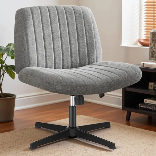 Miniatura 3 de OLIXIS Sillas de patas cruzadas, sin brazos, sin ruedas, asiento ancho, altura ajustable, giratorio, acolchado, tela acolchada, asiento de tela