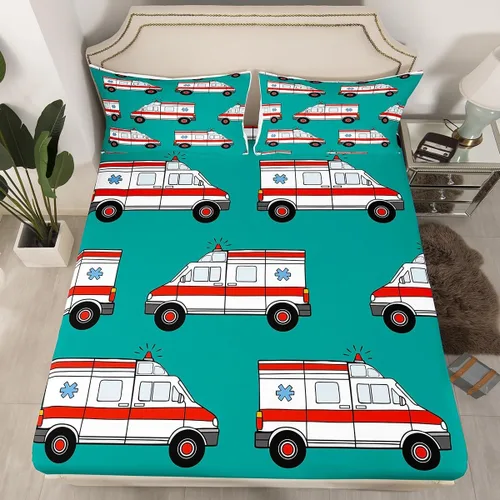 Miniatura 26 de Feelyou, juego de sábanas ajustadas con temática de construcción, niños, dinosaurios de dibujos animados, juego de ropa de cama para niños, Multi 37