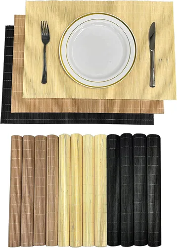 Miniatura 22 de Juego de 8 manteles individuales de bambú para sushi, estilo japonés, antideslizantes, de bambú, lavables, resistentes al calor, para comedor