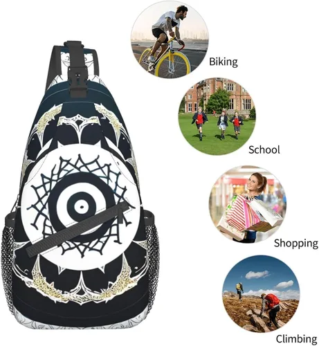 Miniatura 5 de Bolso redondo de tótem blanco y negro, bolsa cruzada de viaje, senderismo, mini mochila de pecho, mochila casual para el hombro para mujeres