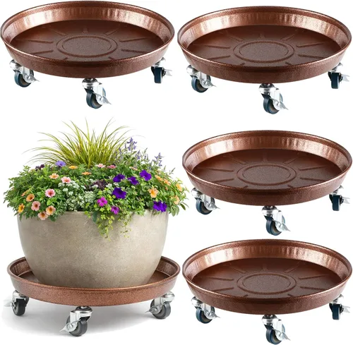Miniatura 15 de Planterhoma 3 paquetes de 13 pulgadas de metal para plantas con ruedas, soporte rodante grande para plantas de hierro resistente, ruedas