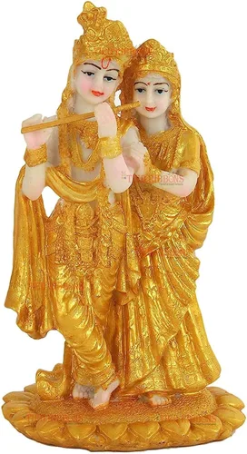 Miniatura 3 de Estatua de ídolo de Radha Krishna chapada en oro, artículos decorativos para decoración del hogar, 7 pulgadas