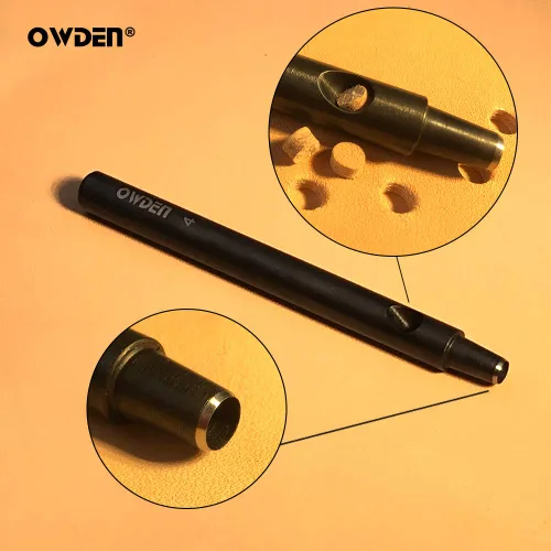 Miniatura 3 de OWDEN Juego profesional de 6 perforaciones de cuero, tamaño 0.039-0.197 in, negro, acero, manual, 6 agujeros, mini alfombrilla de corte gratis
