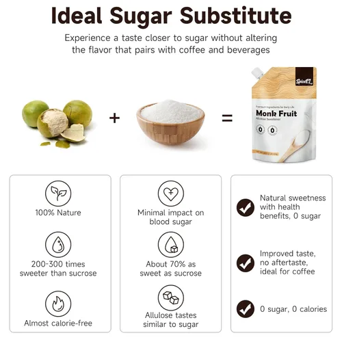 Miniatura 12 de SPICEEL Edulcorante de fruta de monje con alulosa, sustituto del azúcar blanco sin calorías, sin eritritol, apto para dieta cetogénica, de extracto