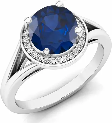 Miniatura 127 de Dazzlingrock Collection Anillo de compromiso redondo de 0.276 in con halo de diamante blanco y vástago dividido para ella en oro macizo de 14