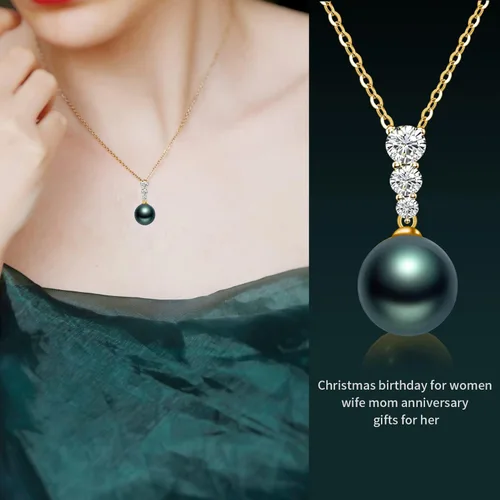 Miniatura 3 de Nonnyl Collares con colgante de perlas reales cultivadas de Tahití negro para mujer con perlas genuinas de calidad AAA de 9 a 0.394 in Collar