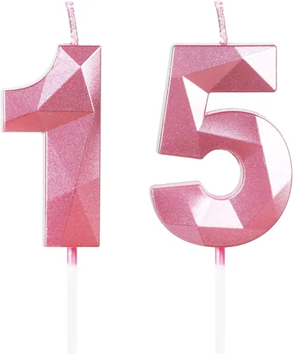 Miniatura 89 de Velas de cumpleaños número 15, velas número 15, velas de feliz cumpleaños de oro rosa para pastel, decoraciones de cobertura de pastel de diseño 3D