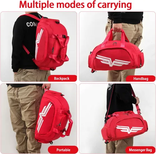 Miniatura 4 de FIORETTO Bolsa de deporte para hombre con bolsillo húmedo y compartimento para zapatos, ideal para viajes, gimnasio, deportes, natación, B-rojo