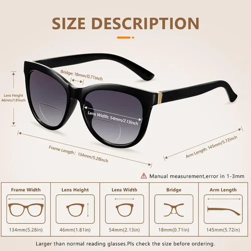 Miniatura 5 de EASY READ Lentes de sol bifocales de lectura para mujer, a la moda, con protección UV400 (aumento 1.00, negro)