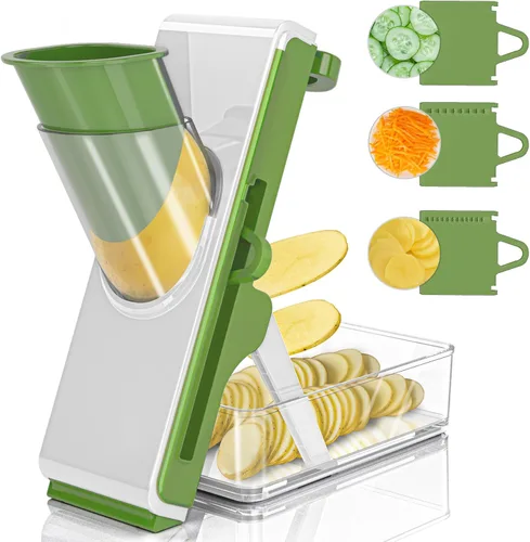 Miniatura 10 de Cortador de Mandolina para Cocina, Cortador de Mandolina Seguro Multifuncional Cuchillo Ajustable Máquina Cortadora Comercial de Acero Inoxidable