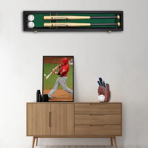 Miniatura 4 de HOROW Vitrina de bate de béisbol, marco de madera con soporte de puerta acrílico transparente, gabinete montado en la pared, caja de sombra vertical