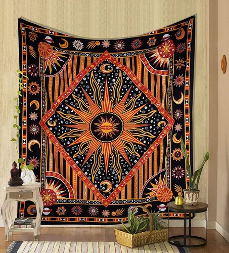Miniatura 20 de THE ART BOX Tapiz celestial de sol y luna, mandala estético para colgar en la pared para dormitorio y sala de estar, decoración independiente