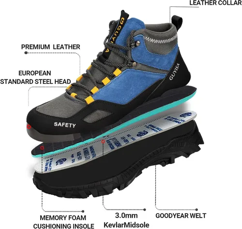 Miniatura 3 de AUVYI Botas de trabajo con punta de acero para hombres, botas cómodas antideslizantes de seguridad, botas industriales y de construcción