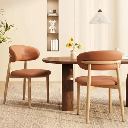 Miniatura 24 de Juego de 2 sillas de comedor para cocina, tapizadas, modernas, de cuero, original/beige